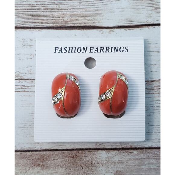 Clip On Earrings Orange Half Hoop Statement Earrings - New - Picture 1 of 3